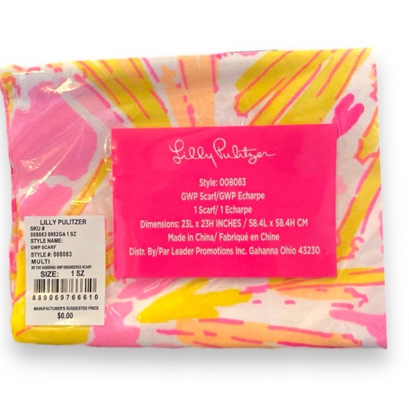 Lilly Pulitzer Printed Square Scarf Pink & Yellow Multi Be The Sunshine GWP NEW - Picture 4 of 9